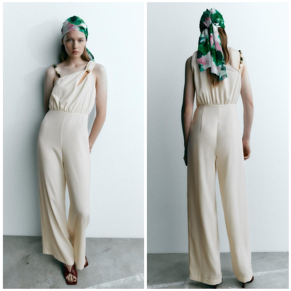 Zara wide leg stone bead jumpsuit size XS